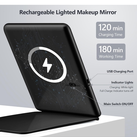LED Vanity Mirror with 10X Magnification - Black - Picture 6 of 7